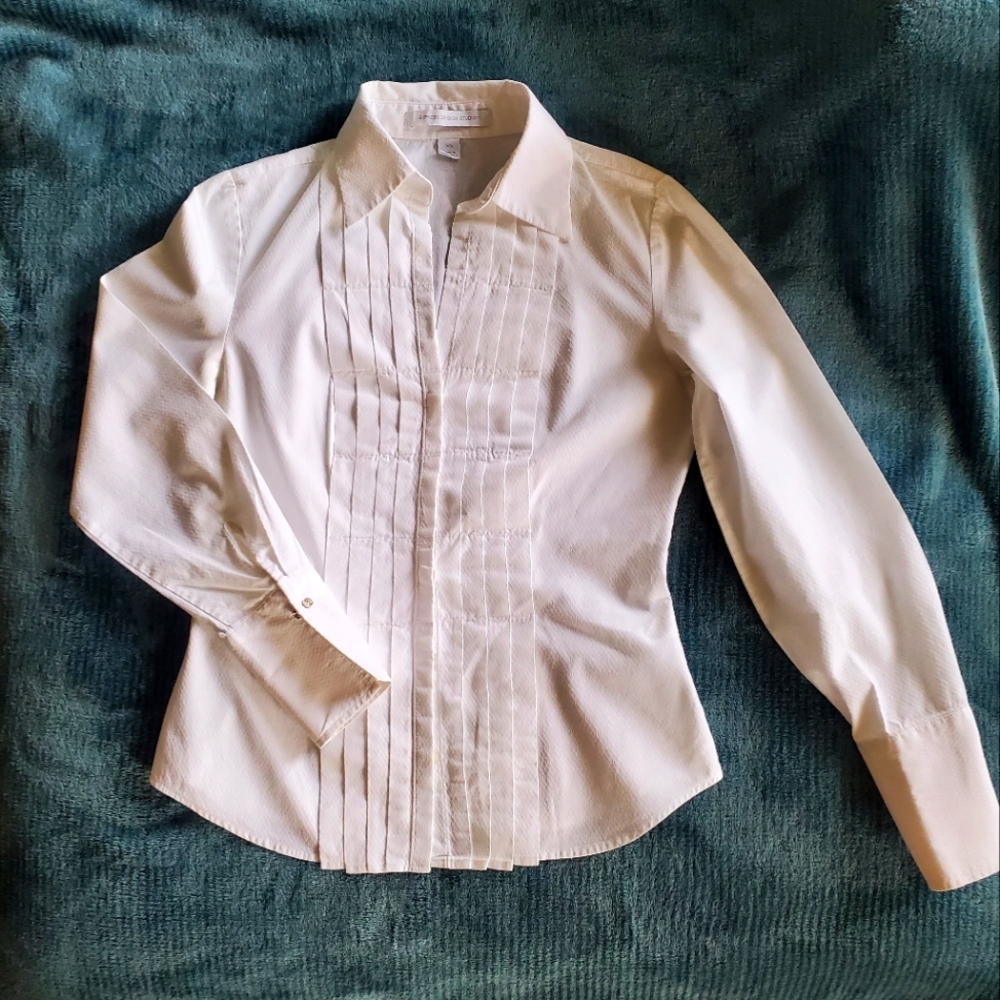Express Design Studio, XS, White Tuxedo-ish Blouse